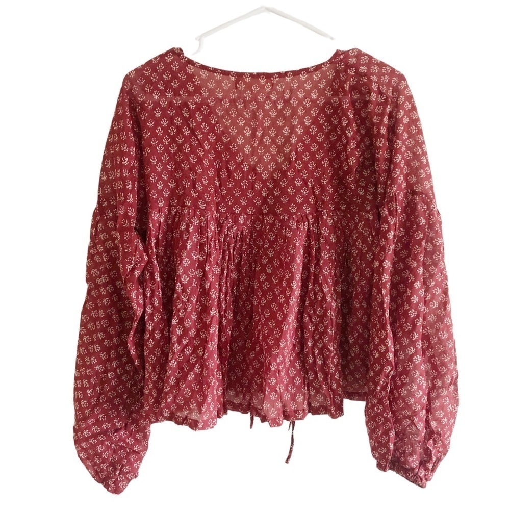 Daughters of India Burgundy Floral Billowy Peasant Blouse - Picture 12 of 13